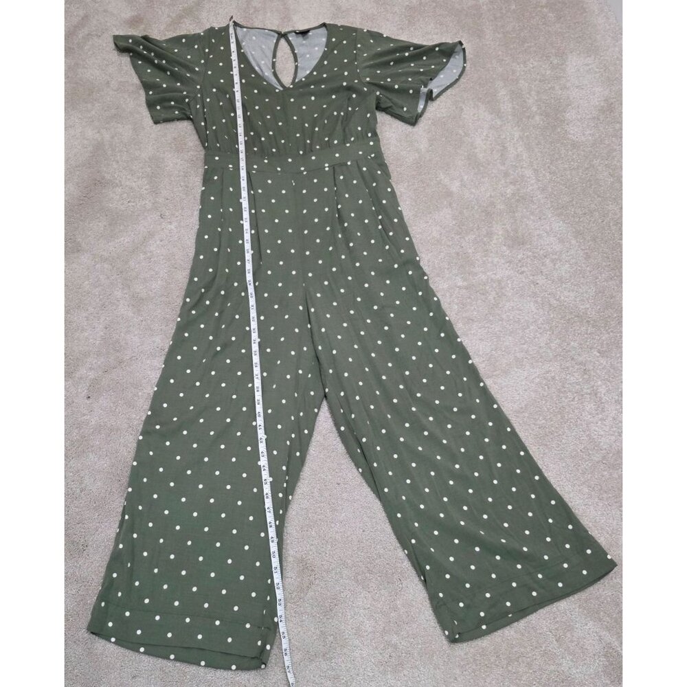 Green Polka Dot Short-Sleeve Wide-Leg Jumpsuit With Keyhole Back